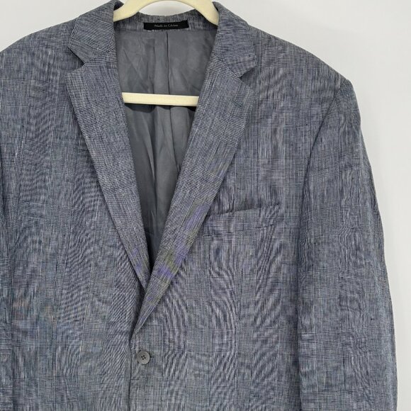 Lauren Ralph Lauren Linen Glen Plaid Blazer 44R Classic Navy Check - Picture 1 of 15